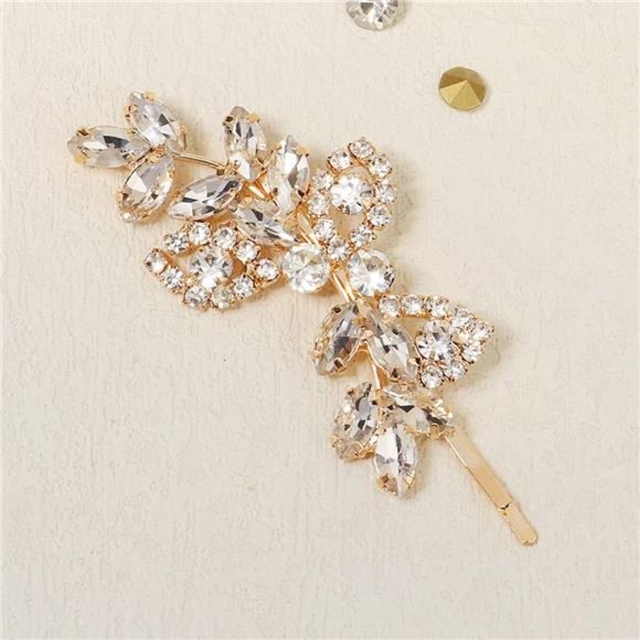 HJYHYN Rhinestone Bridal Hair Clips(2PCS) Leaf Wedding Bride Pearl Crystal main image 6